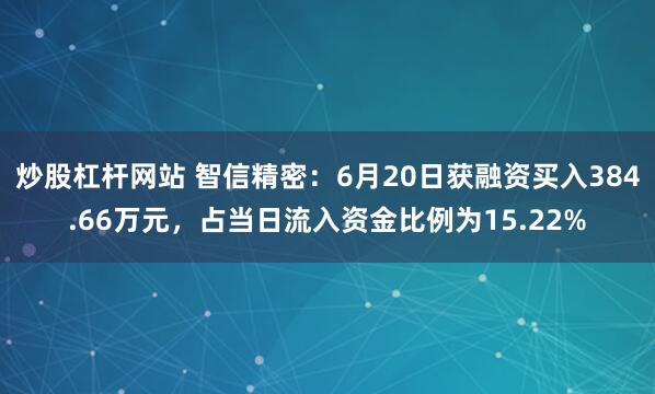 炒股杠杆网站 智信精密：6月20日获融资买入384.66万元，占当日流入资金比例为15.22%