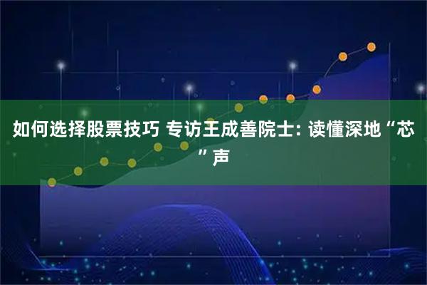 如何选择股票技巧 专访王成善院士: 读懂深地“芯”声